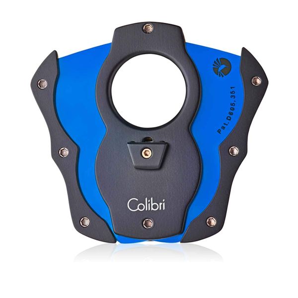 Colibri Premium Cut Cigar Cutter - Ergonomic Stainless Steel, Double Guillotine Style Spring-Loaded Straight Cut Blade, Ideal for up to 62+ Ring Gauge - Gift for Cigar Enthusiasts (Black & Blue)