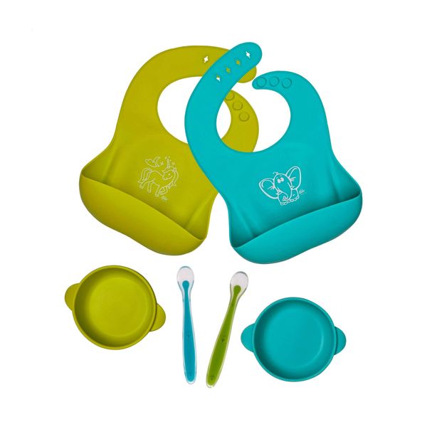 Kibi Set 6 PCS Waterproof Silicone Bib Easily Wipes Clean! Comfortable Soft Baby Bibs Keep Stains Off ! Silicon Baby Bibs Odorless Allergenic Antibacterial Newborn Baby Bibs with Pocket