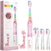 Kids Electric Toothbrushes Age 3+ Years Toddler Childrens Battery Toothbrush with Timer Colorful Flashing Light 4 Brush Heads for Baby Childs Boys Girls Waterproof Deep Clean Seago SG977 (Pink)