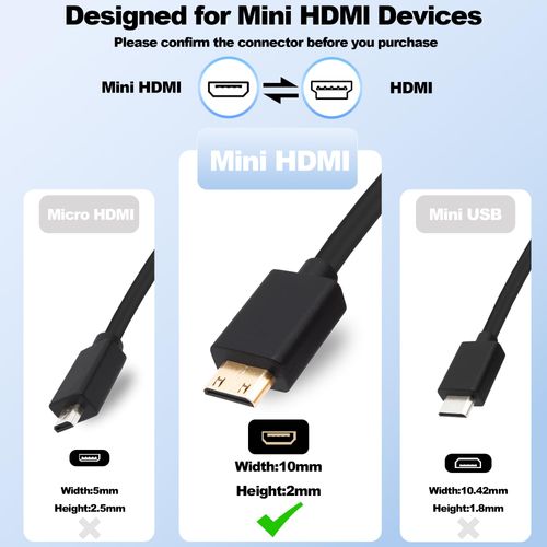 CybNemo Mini HDMI to HDMI Adapter Cable High Speed Bi-Directional Mini HDMI Male to Female Converter Cable Support 4K@60Hz 3D for Camera, Laptop, HDTV, Projector, Tablet -20cm, 2Pack