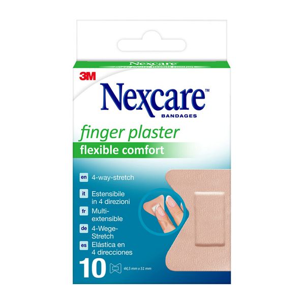 Nexcare Ultra Strech Flexible Comfort Finger Plasters, 44,5 mm x 51 mm, 10 per Pack - Breathable and Waterproof Plasters for Minor Wounds, Scratches, Plasters for First Aid Kits