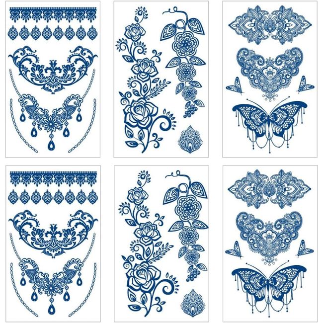 isla&amp;bolso Jagua Tattoo Tattoo Stickers Realistic Long-lasting Tattoos Women&#39;s Set of 6 (Design)