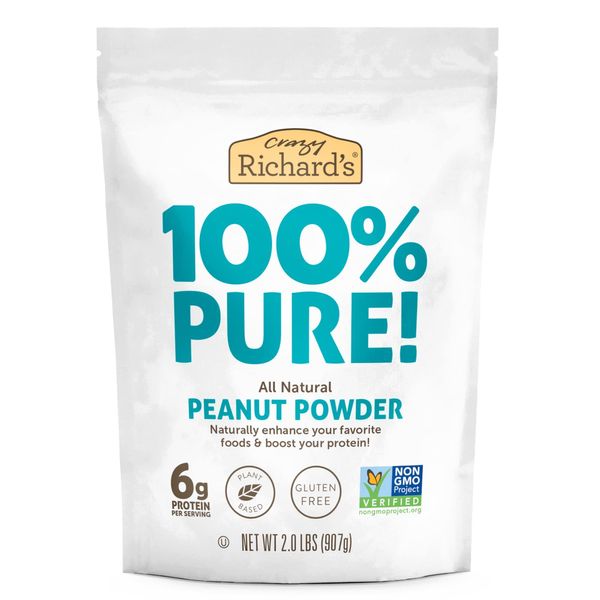 Crazy Richard's 100% All-Natural Peanut Butter Powder with No Added Sugar and Non GMO (2 Pound Bag, Pack of 1)