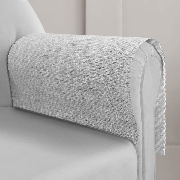 Joywell Faux Linen Armchair Arm Covers Armchair Slipcovers for Recliner Chair Arm Covers for Chairs and Sofas Anti-Slip Sofa Arm Protector Covers for Pets, Cats, Set of 2, Light Grey