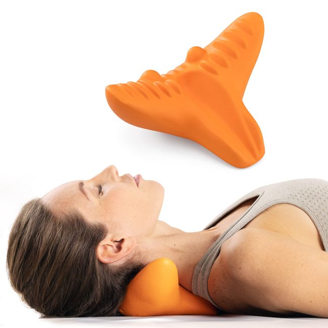 Navaris Neck Stretcher - Neck and Shoulder Relaxer - Support for Head, Necks, Shoulders, Upper Back to Stretch and Relax Muscles at Home - Orange