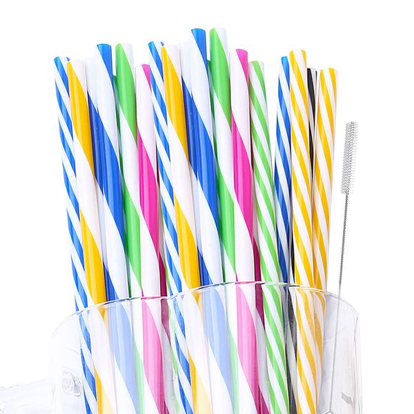 24 PCS Mason Jar Straws Thick Plastic Drinking Straws Reusable Bpa Free Long Drinking Straws for Yeti Tumbler with 1 PCS Cleaning Brush