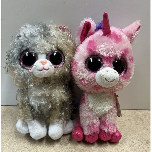 Lot of 2 Ty Beanie Boos SUGAR PIE Unicorn and Scrappie 6" Plush Toy Glitter Eyes