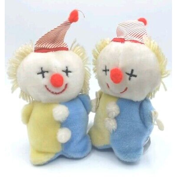 Vintage Lot Of 2 Eden Toys Clown Plush Baby Rattle Chime Stuffed 6.5"