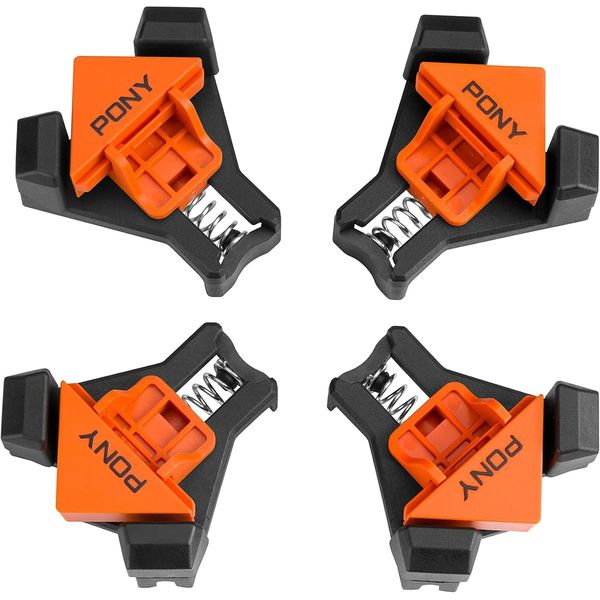 PONY 4Pk Quick-Release Corner Clamp for Woodworking, 90 Degree Right Angle Clamp