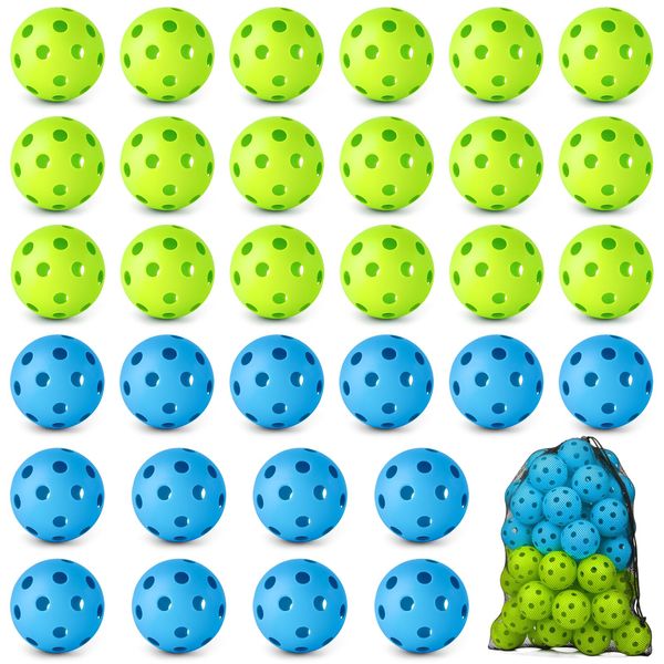 Coopay 36 Pack Baseball Practice Baseballs Plastic Hollow Soft Balls with a Drawstring Bag for Hitting, Baseball Training Indoor Outdoor Use (Green and Blue)