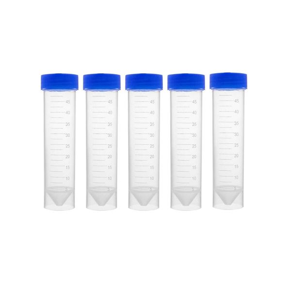 Chaojibao 5pcs Test Tubes Plastic Flat Test Tubes Test Tubes Storage Containers with Graduated Caps Vials Sample Bottle Tubes Refrigerated Centrifuge Containers Low Temperature Resistant Leak Proof Clear for Laboratory Inspection (50ml Flat Bottom)