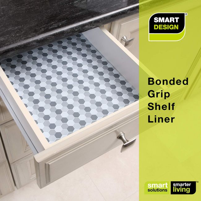 Smart Design Shelf Liner Bonded Grip - 12 Inch x 10 Feet - Non Adhesive, Strong Grip Bottom, Easy Clean Drawer and Cabinet Protector