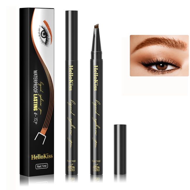 Augenbrauenstift mit 4 Fork Tips, Wasserdicht Langanhaltend Augenbrauenstift Microblading Augenbrauenstift mit Mikro-Gabelspitze-Applikator Eyebrow Pencil Eyebrow Pen für Natürlich Augen Make-up (01)