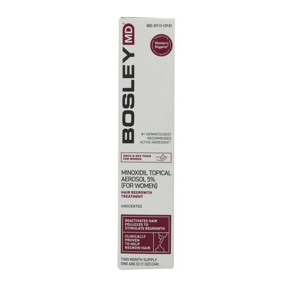 BosleyMD Minoxidil Topical Aerosol 5% Hair Regrowth Treatment Unscented 60G