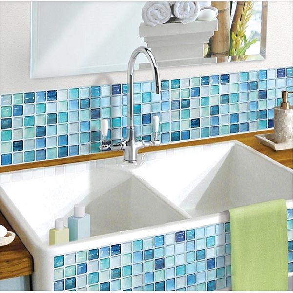 BEAUSTILE Decorative Tile Stickers Peel and Stick Backsplash Fire Retardant Tile Sheet (2pcs) (R, N.Blue)