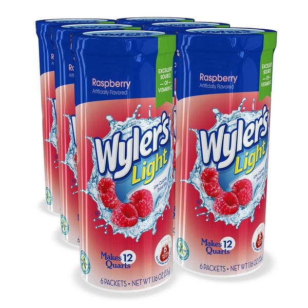 Wyler's Light Pitcher Packs (6 per canister), Raspberry Drink Mix, includes 6 canisters (36 Total Pitcher Packs)