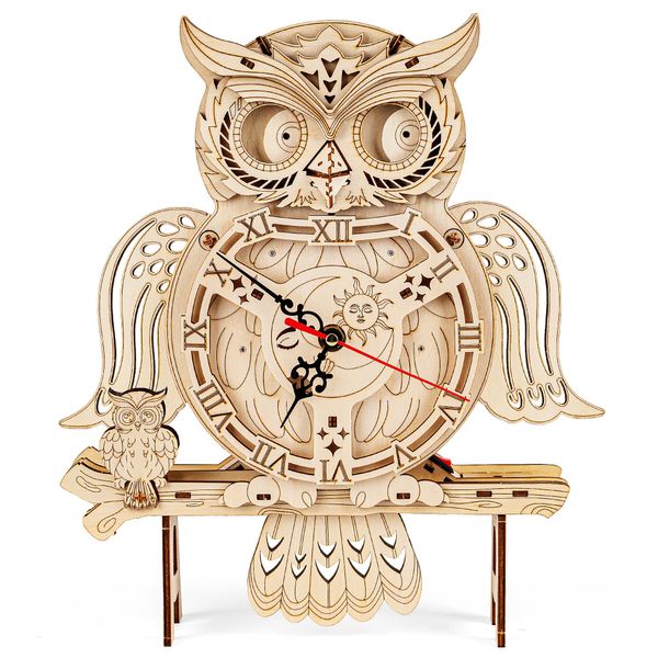 SYNARRY Wooden 3D Puzzles for Adults Model kit Owl Clock - Mechanical Model Building Kit DIY Hobbies for Kids Teens Men Women 126PCS Puzzle Craft Gift Home Decor for Family Birthday Gift/Christmas Day