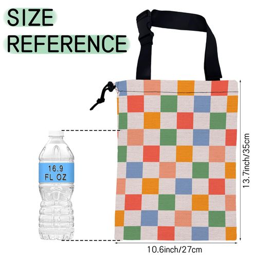 NHNXHWIA 70s Checkered Car Garbage Bag,Retro Grid Waterproof Small Car Trash Bag Hanging Back of Seat,Drawstring Hanging Car Trash Bag with Adjustable Buckle for Car Accessories