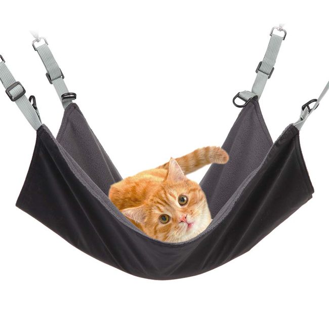 RivenAn Hanging Cat Hammock, Pet Hammock for Cage, Adjustable Cat Bed Two Sides Comfortable/Waterproof Resting Sleepy Pad for Cats Small Dogs Rabbits or Other Small Animals (Black)