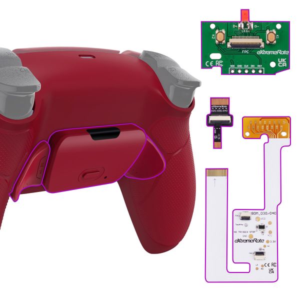 eXtremeRate Volcanic Red Rubberized Grip Programable RISE V3 Remap Kit for PS5 Controller - BDM-030 040 050, Upgrade Board Redesigned Bottom Shell Back Buttons Set