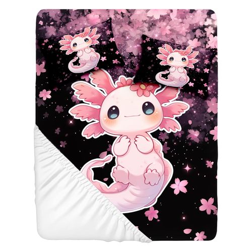 GPLYFBU Axolotl King Size Sheets Set 78"X80" Soft Microfiber Fitted Sheet with 2 Pillow Cases 16" Deep Pocket Bed Printed Bedroom Decor Sheet Set