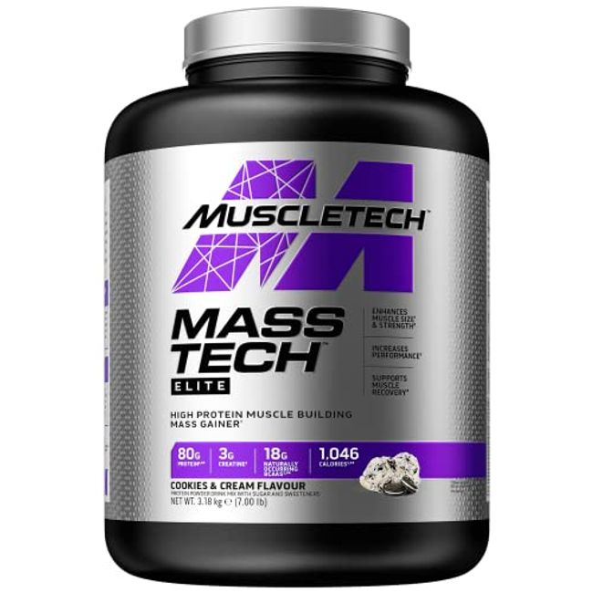 Mass Gainer Protein Powder | MuscleTech Mass-Tech Mass Gainer | Whey Protein Powder + Muscle Builder | Protein Powder | Creatine Supplements | Cookies and Cream, 7 lbs (Package May Vary)