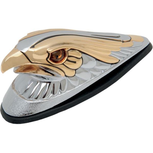 DRAG SPECIALTIES Gold Eagle Head with Lights Amber Eyes Large Chrome