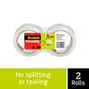Scotch Sure Start Shipping Packaging Tape, 1.88" x 54.6 yd, Designed for Packing, Shipping and Mailing, Quiet Unwind, No Splitting or Tearing, 3" Core, Clear, 2 Rolls (3450-2)