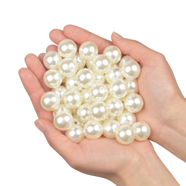 Elegant Glossy Polished Pearls 45pcs 20mm Assorted Plastic Loose Beads for Vase Fillers, DIY Jewelry Necklaces, Table Scatter, Wedding, Birthday Party,Home Decoration (Ivory 20mm)