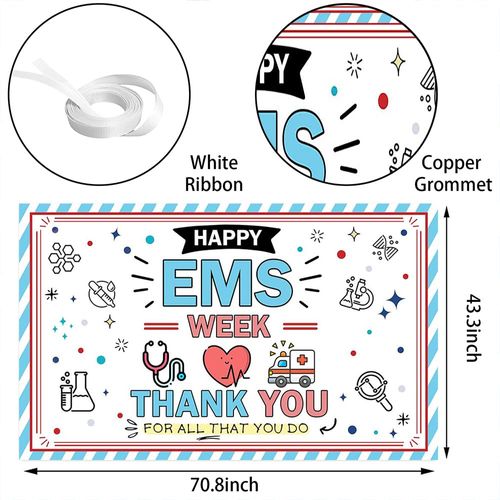 Wollmix EMS Week Banner Decorations – Thank You for All You Do Sign, We Appreciate You Backdrop, Wall Party Decor, Photography Background, Bulk Gifts for Emergency Medical Services, 70.8 x 43.3 Inch