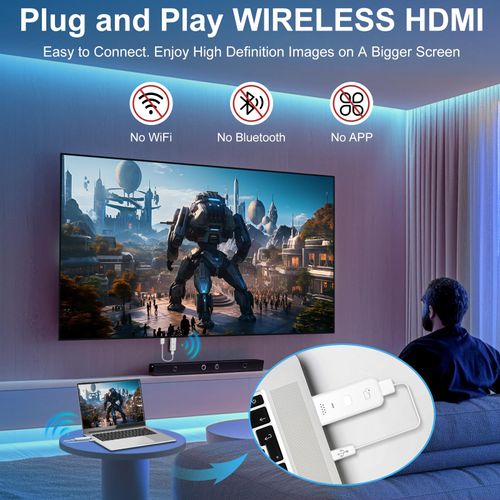 Wireless HDMI 2-in-1 Transmitter and Receiver, 4K Decode 1080P Output Wireless HDMI, 2.4G&5G Display Adapter Plug & Play, Portable Streaming Video and Audio to Monitor from PC/DV/HDTV/Projector/TV Box