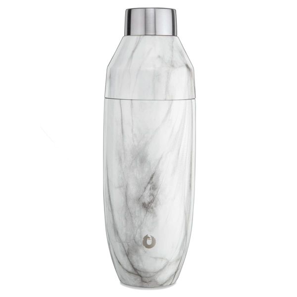 SNOWFOX Premium Vacuum Insulated Stainless Steel Cocktail Shaker, Home Bar Accessories, Elegant Drink Mixer, Leak, Proof Lid With Jigger & Built, In Strainer, Marble, 22oz.