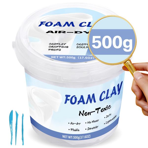 Modeling Foam Clay,500g Soft Air Dry Clay for Adults Lightweight DIY Creative Art Supplies with Sculpting Tools,Suitable for Cosplay/Crafts/Design/Shaping-White