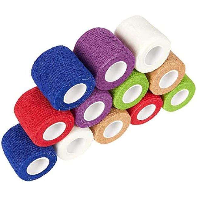 Juvale Self Adhesive Bandage Wrap, Cohesive Tape in 6 Colors (2 in x 6 Ft, 12 Pack)