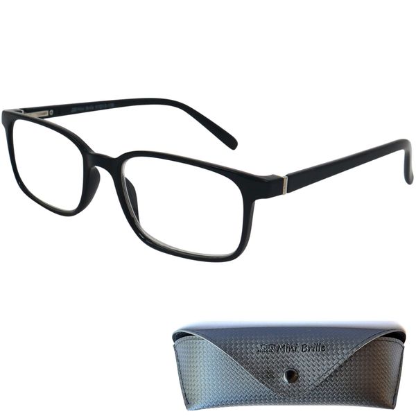 Mini Brille Design Blue Light Blocking Reading Glasses with Rectangle Lens, FREE Case, Plastic Frame (Black), Women and Men Anti Blue Light Filter +1.50 Magnification