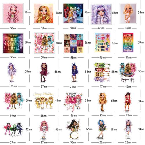 60 Pcs Rainbow High Stickers, Cute Cartoon Aesthetics Vinyl Waterproof Decals for Adults for Helmet Laptop Water Bottles Scrapbook Journal Choice for Birthday Party Supplies Decoration
