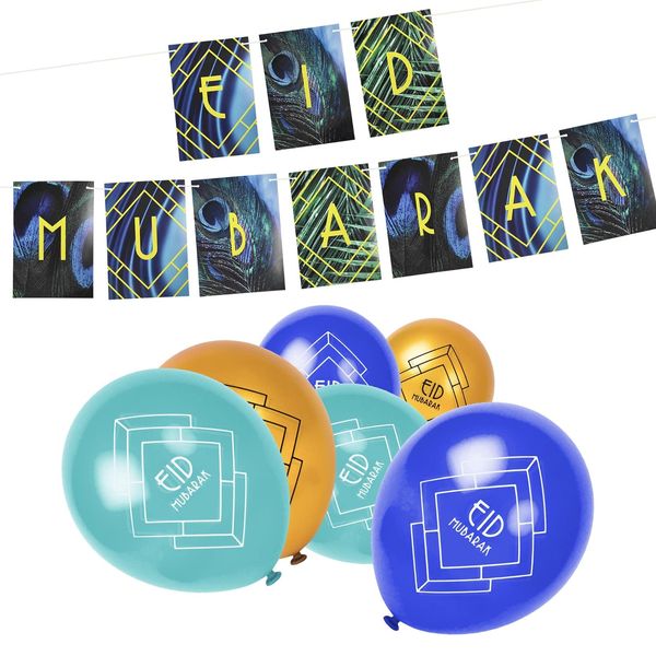 Eid Mubarak Bunting & Balloons Decoration Sets (Botanical)