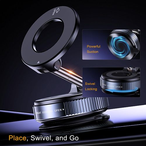 Jkoailiwi Swivel Locking Vacuum Suction Car Phone Holder for Magsafe, 360° Adjustable Magnetic Suction Cup Phone Mount, Cell Phone Holders for Your Car for All Smartphones