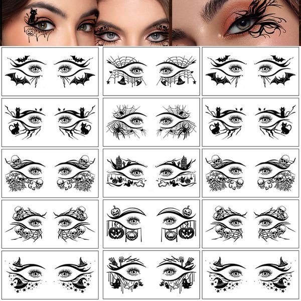 10 Pairs of Halloween Eye Shadow Temporary Tattoo Stickers Eyeliner Decals Face Eye Makeup Stickers for Women Girls Halloween Masquerade Party (Black1)