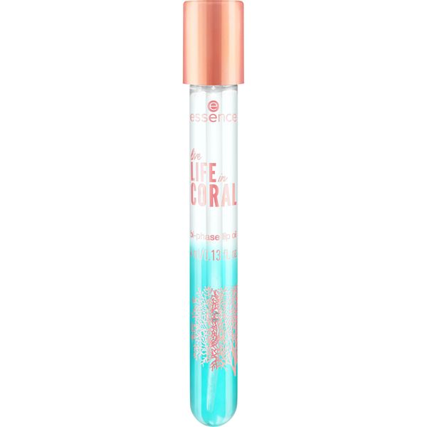 essence live LIFE in CORAL bi-phase lip oil, Lippenbalsam, Nr. 01, Transparent, pflegend, mit Ölen, glänzend, vegan, ohne Parabene, ohne Mikroplastikpartikel, Nanopartikel frei, 3er Pack (3x4ml)