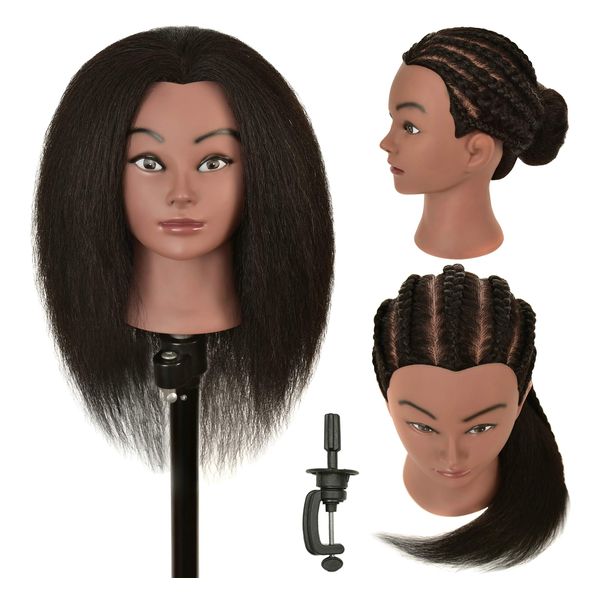 RIHANNAHAIR 100% Real Human Hair Mannequin Head with Stand Manikin Cosmetology Doll Training Head for Hairdresser Practice Braiding Styling Coloring Bleaching Dyeing Curling Cutting Display