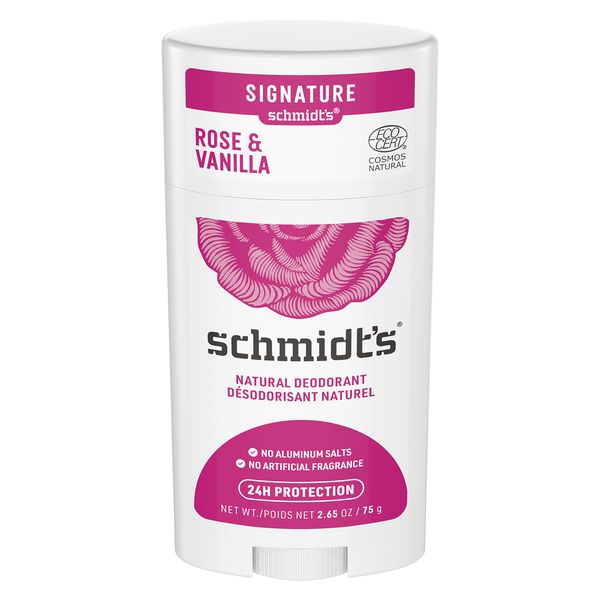 Schmidt's Rose and Vanilla Natural Deodorant Stick for Odour Protection and Wetness Relief 75 g