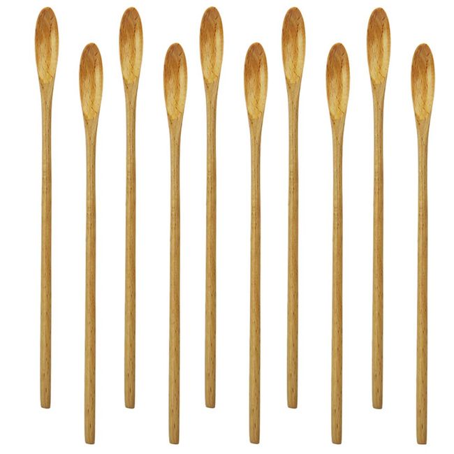 Mixing Spoons, AOOSY 10 x Cocktail Spoons, Swizzle Sticks for Drinks, Multifunctional 7.96 inches Natural Beech Wood Long Handle Drink Spoons Cocktail Stirrer Sticks Mixing Bar Spoon