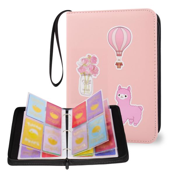 AULEEP Pink Trading Card Binder for Girls, 520 Cards PU Card Collection Binder, 4 Pockets Card Holder Binder, Top Loading Trading Cards Collector Album for TCG Sports Game Cards (DIY Stickers)