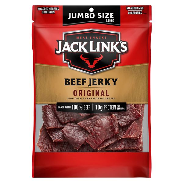 Jack Link's Beef Jerky, Original, 5.85 oz. Sharing Size Bag - Flavorful Meat Snack with 11g of Protein, 80 Calories, Made with 100% Beef - 96% Fat Free, No Added MSG** or Nitrates/Nitrites