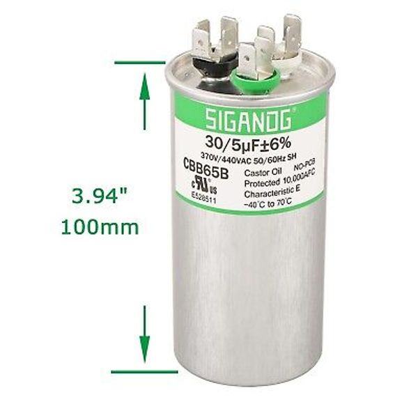 SIGANDG 35+5 MFD 35/5 uF 370 or 440 Volt CBB65B Capacitor for AC Motor Straight