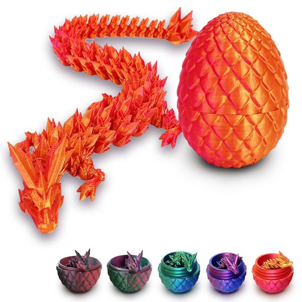 Generic 3D Printed Dragon in Egg, Full Articulated Dragon Crystal Dragon with Dragon Egg, Home Office Decor Executive Desk Toys, Adults Fidget Toys for Autism/ADHD, 12 Inches (Laser Orange)