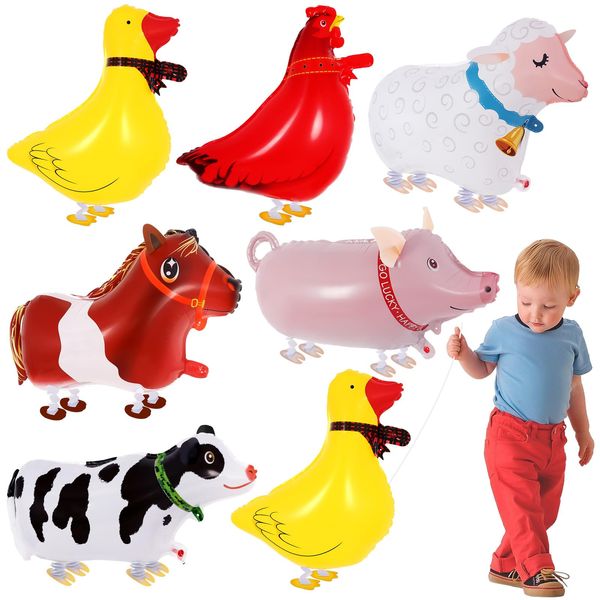 6 Pcs Walking Animal Balloons for Kids,Farm Animal Balloons,Walking Farm Animal Foil Mylar Balloon,Farm Birthday Decorations for Farm Theme Party Supplies (Animal)