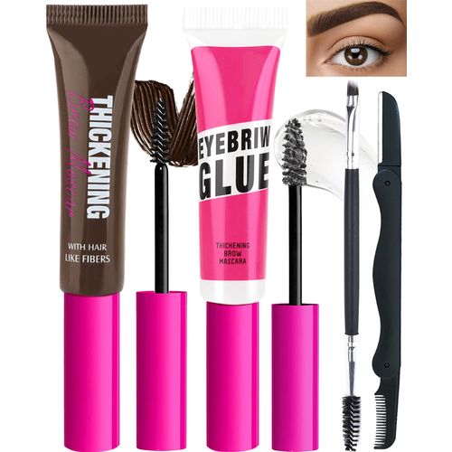 Brow Gel Kit-Espresso Thickening Tinted Eyebrow Mascara Gel & Clear Setting Brow Glue, Brow Lift Fast Sculpt, Long Lasting Eye Makeup for Women, Light Medium Dark Brown With Brow Tool-Set 07