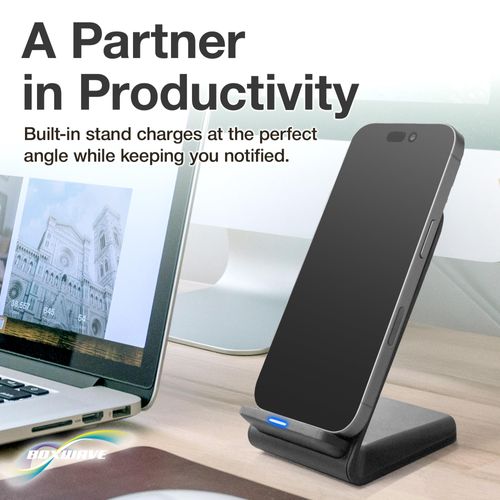 BoxWave Charger Compatible with Blackview BV9800 - Wireless QuickCharge Stand (15W), Desktop Viewing Qi Wireless Charging - Jet Black